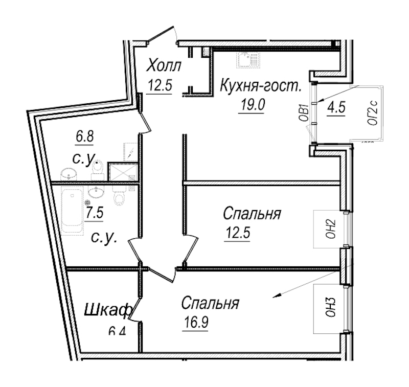 2-комнатная квартира 84 м², 7/7 эт., Комплекс апартаментов «Meltzer Hall»
